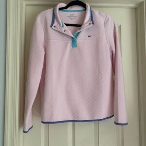 Vineyard Vines Light Pink Quilted Pullover with Aqua Trim